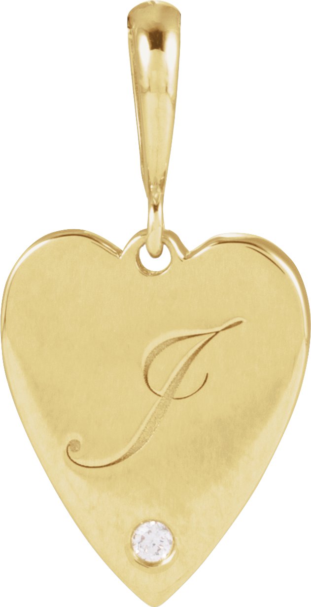 14K Gold Round Natural Diamond Engravable Accented Heart Necklace or Pendant - Yellow Gold - view 6