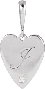 14K Gold Round Natural Diamond Engravable Accented Heart Necklace or Pendant - White Gold - view 6