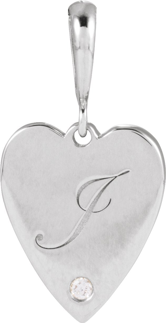 14K Gold Round Natural Diamond Engravable Accented Heart Necklace or Pendant - White Gold - view 6