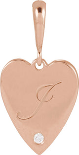 14K Gold Round Natural Diamond Engravable Accented Heart Necklace or Pendant - Rose Gold - view 6