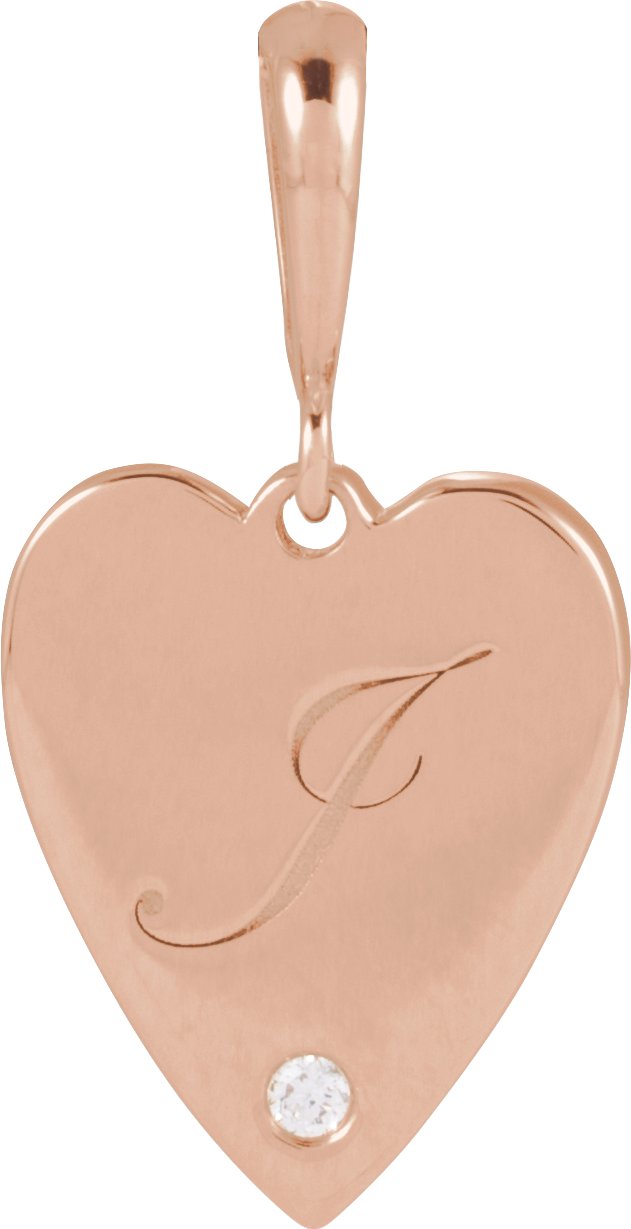 14K Gold Round Natural Diamond Engravable Accented Heart Necklace or Pendant - Rose Gold - view 6