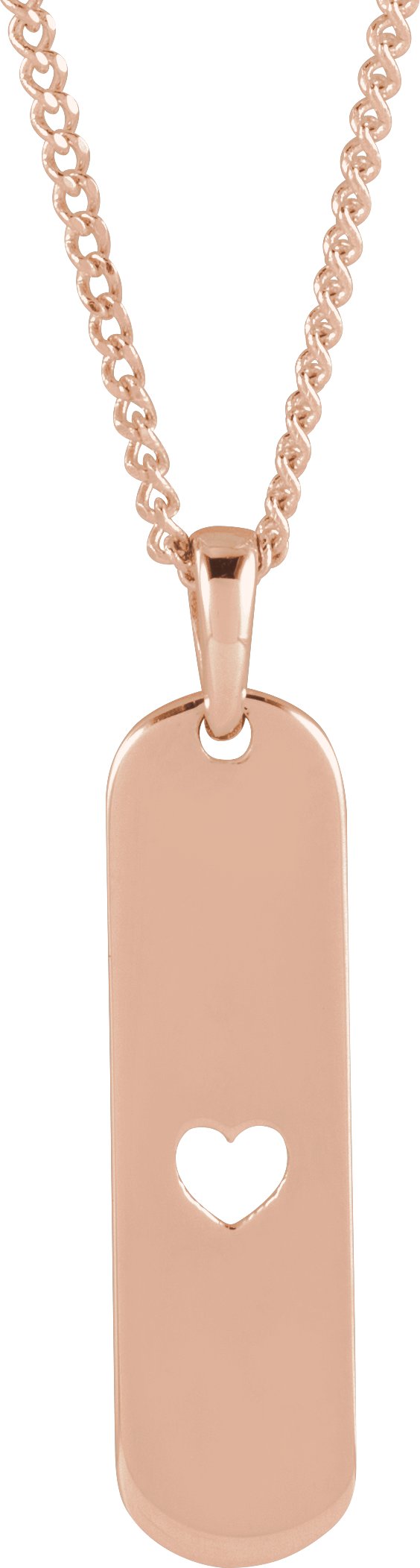 14K Gold Engravable Heart Bar Necklace or Pendant - Rose Gold