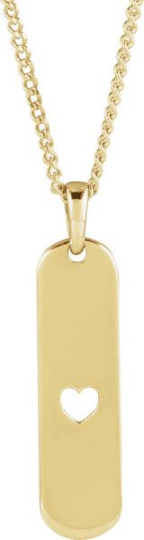 14K Gold Engravable Heart Bar Necklace or Pendant - Yellow Gold