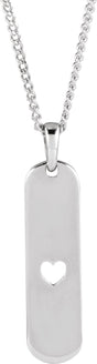 14K Gold Engravable Heart Bar Necklace or Pendant - White Gold