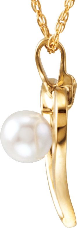 14K Gold Cultured White Akoya Pearl Heart Pearl Necklace - view 2