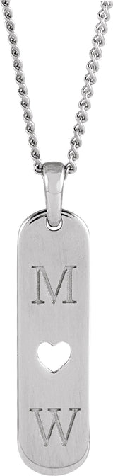 14K Gold Engravable Heart Bar Necklace or Pendant - White Gold - view 3