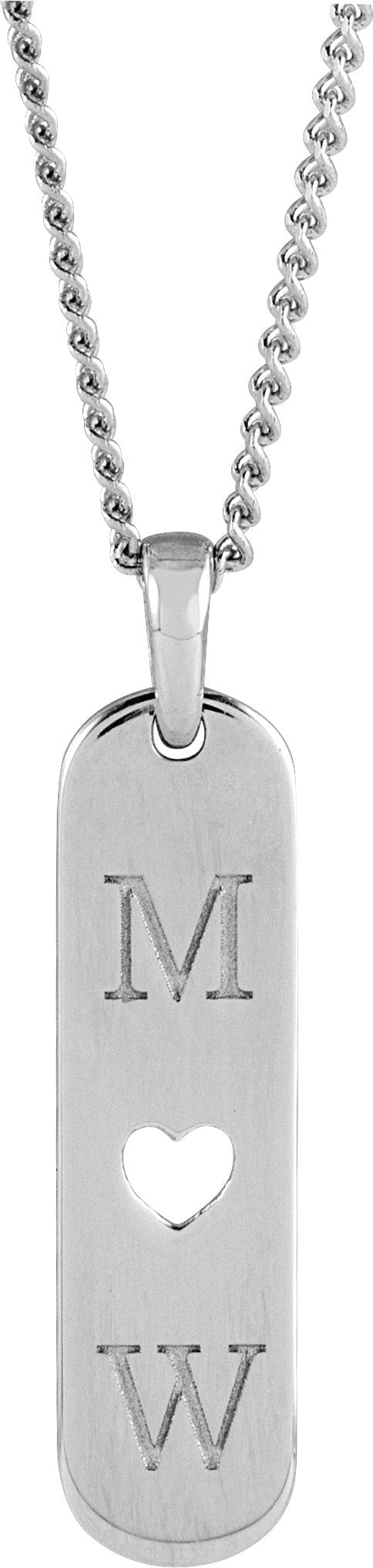 14K Gold Engravable Heart Bar Necklace or Pendant - White Gold - view 3