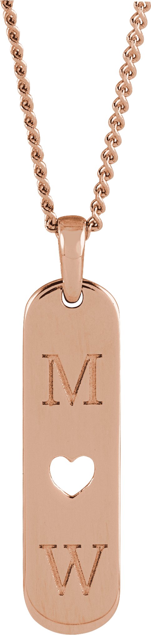 14K Gold Engravable Heart Bar Necklace or Pendant - Rose Gold - view 3