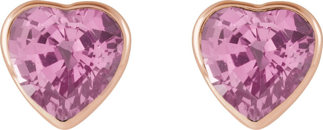 14K Gold Natural Pink Sapphire Heart Bezel-Set Stud Earrings - Rose Gold - view 4