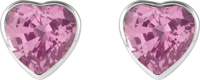 14K Gold Natural Pink Sapphire Heart Bezel-Set Stud Earrings - White Gold - view 4