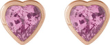 14K Gold Natural Pink Sapphire Heart Bezel-Set Stud Earrings - Rose Gold - view 4