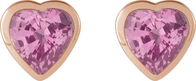 14K Gold Natural Pink Sapphire Heart Bezel-Set Stud Earrings - Rose Gold - view 4