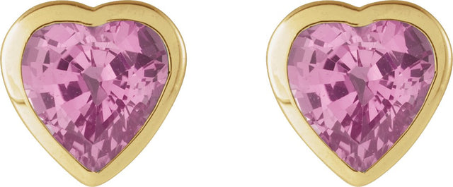 14K Gold Natural Pink Sapphire Heart Bezel-Set Stud Earrings - Yellow Gold - view 4