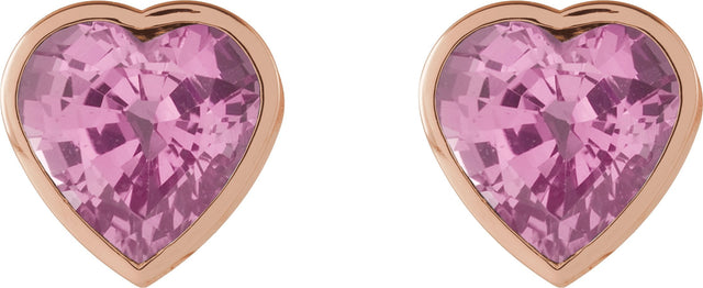 14K Gold Natural Pink Sapphire Heart Bezel-Set Stud Earrings - Rose Gold - view 4