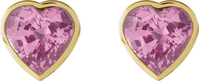 14K Gold Natural Pink Sapphire Heart Bezel-Set Stud Earrings - Yellow Gold - view 4