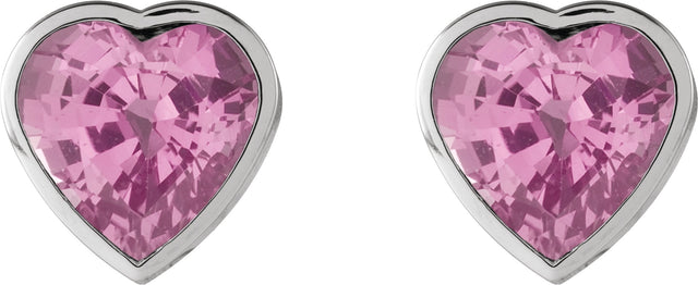 Platinum Natural Pink Sapphire Heart Bezel-Set Stud Earrings - view 4