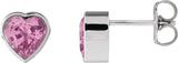 Platinum Natural Pink Sapphire Heart Bezel-Set Stud Earrings - view 3