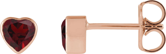 14K Gold Natural Mozambique Garnet Heart Bezel-Set Stud Earrings - Rose Gold - view 3