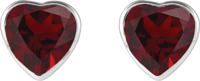 14K Gold Natural Mozambique Garnet Heart Bezel-Set Stud Earrings - White Gold - view 4