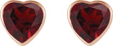 14K Gold Natural Mozambique Garnet Heart Bezel-Set Stud Earrings - Rose Gold - view 4
