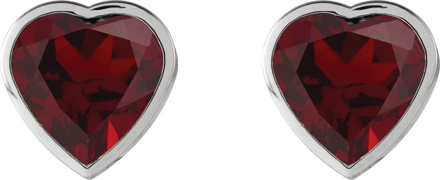 14K Gold Natural Mozambique Garnet Heart Bezel-Set Stud Earrings - White Gold - view 4