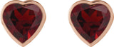 14K Gold Natural Mozambique Garnet Heart Bezel-Set Stud Earrings - Rose Gold - view 4