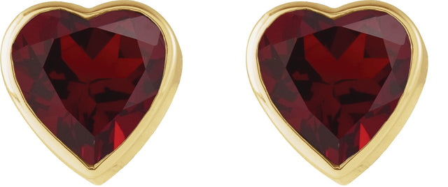 14K Gold Natural Mozambique Garnet Heart Bezel-Set Stud Earrings - Yellow Gold - view 4