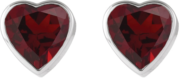 Platinum Natural Mozambique Garnet Heart Bezel-Set Stud Earrings - view 6