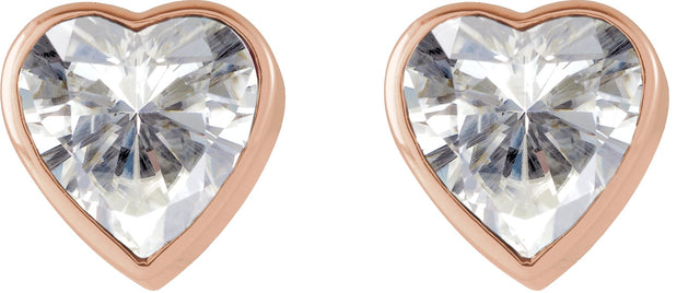 14K Gold Lab-Grown Moissanite Heart Bezel-Set Stud Earrings - Rose Gold - view 6