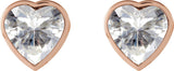 14K Gold Lab-Grown Moissanite Heart Bezel-Set Stud Earrings - Rose Gold - view 4