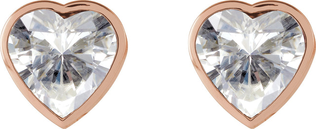 14K Gold Lab-Grown Moissanite Heart Bezel-Set Stud Earrings - Rose Gold - view 4
