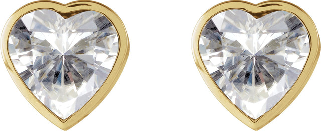 14K Gold Lab-Grown Moissanite Heart Bezel-Set Stud Earrings - Yellow Gold - view 4