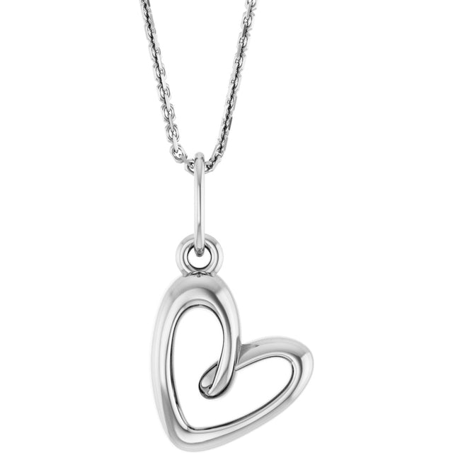 14K Gold Petite Heart Necklace or Pendant - White Gold