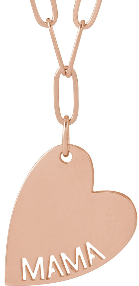 14K Gold Mama or Sister Heart Necklace or Pendant - Rose Gold