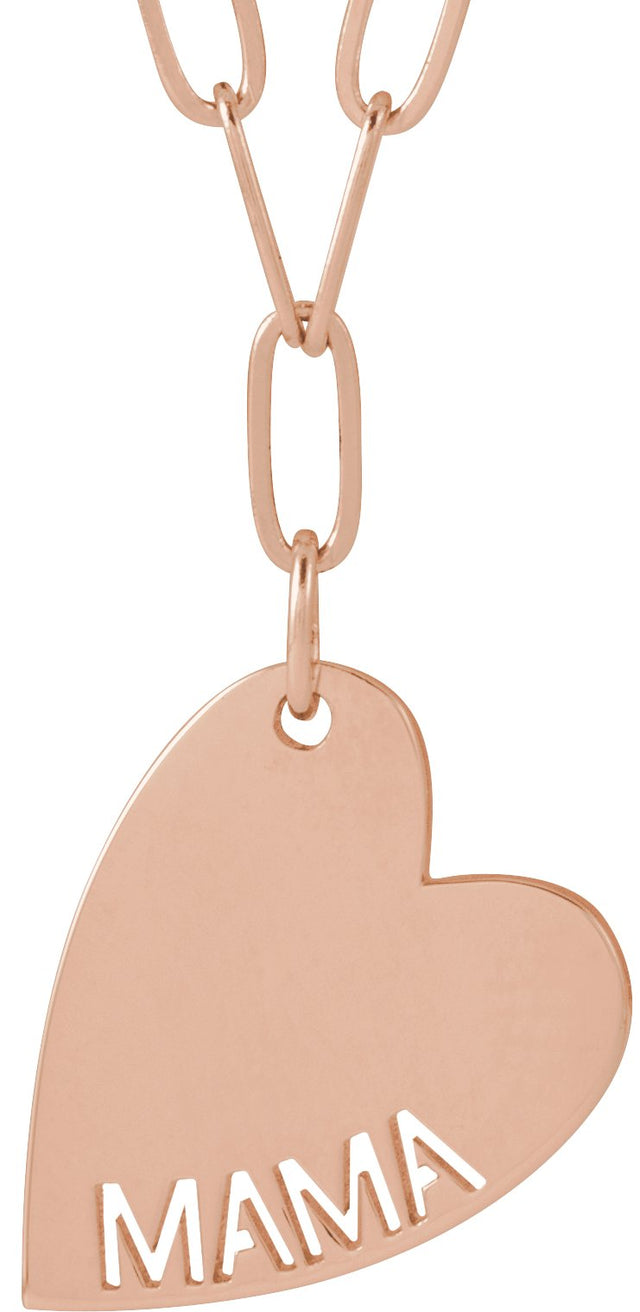 14K Gold Mama or Sister Heart Necklace or Pendant - Rose Gold