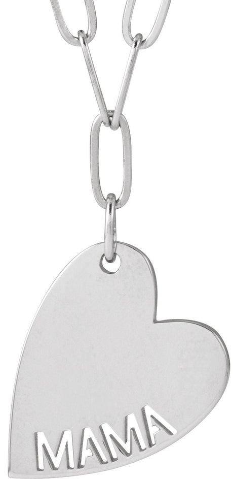 14K Gold Mama or Sister Heart Necklace or Pendant - White Gold