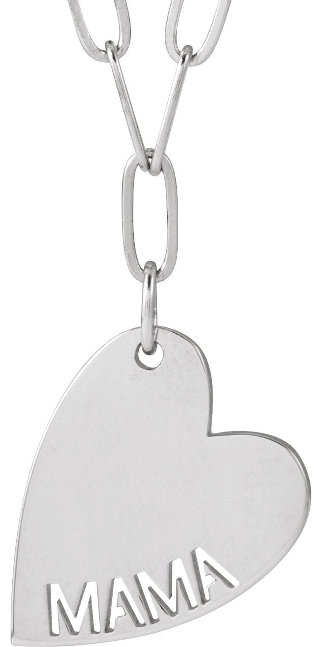 14K Gold Mama or Sister Heart Necklace or Pendant - White Gold