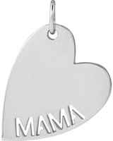 14K Gold Mama or Sister Heart Necklace or Pendant - White Gold