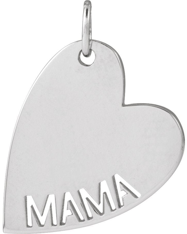 14K Gold Mama or Sister Heart Necklace or Pendant - White Gold