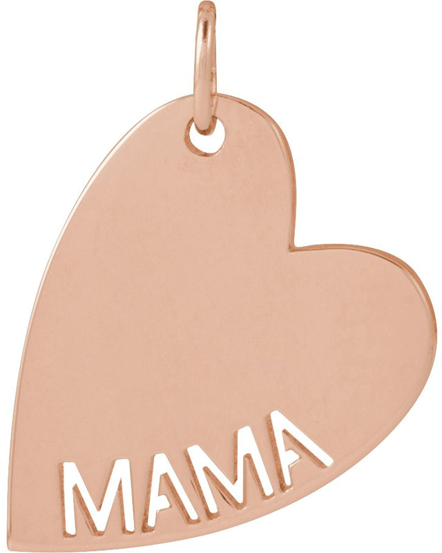 14K Gold Mama or Sister Heart Necklace or Pendant - Rose Gold