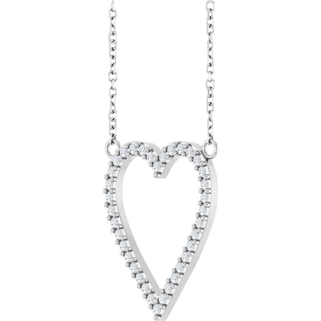 14K Gold Round Natural Diamond Accented Heart Necklace – 13.4x12.5mm - White Gold - view 5