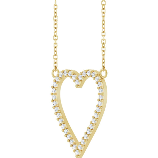 14K Gold Round Natural Diamond Accented Heart Necklace – 13.4x12.5mm - Yellow Gold - view 5
