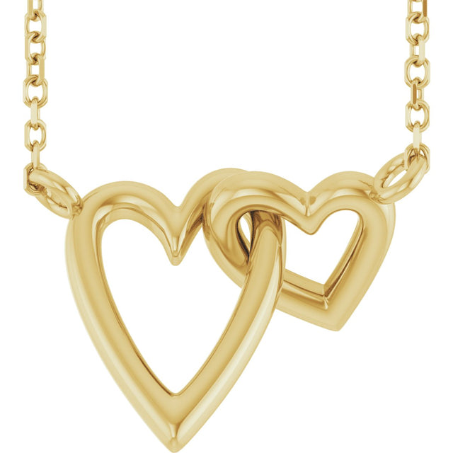 14K Gold Interlocking Hearts Necklace - Yellow Gold