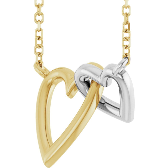 14K Gold Interlocking Hearts Necklace - Two-Tone - view 2