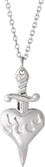 14K Gold Heart & Dagger Necklace or Pendant - White Gold