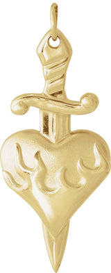 14K Gold Heart & Dagger Necklace or Pendant - Yellow Gold