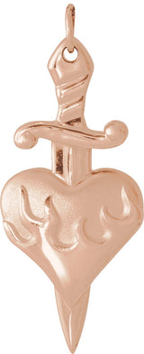 14K Gold Heart & Dagger Necklace or Pendant - Rose Gold