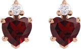 14K Gold Natural Mozambique Garnet & Natural Diamond Accented Heart Earrings – 6x6mm - Rose Gold - view 5