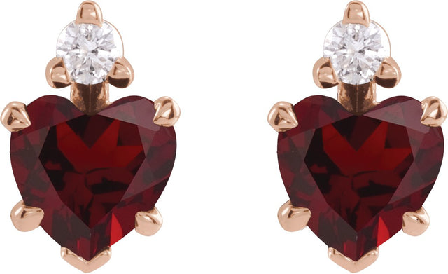 14K Gold Natural Mozambique Garnet & Natural Diamond Accented Heart Earrings – 6x6mm - Rose Gold - view 5