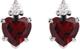 Platinum Natural Mozambique Garnet & Natural Diamond Accented Heart Earrings – 6x6mm - view 6